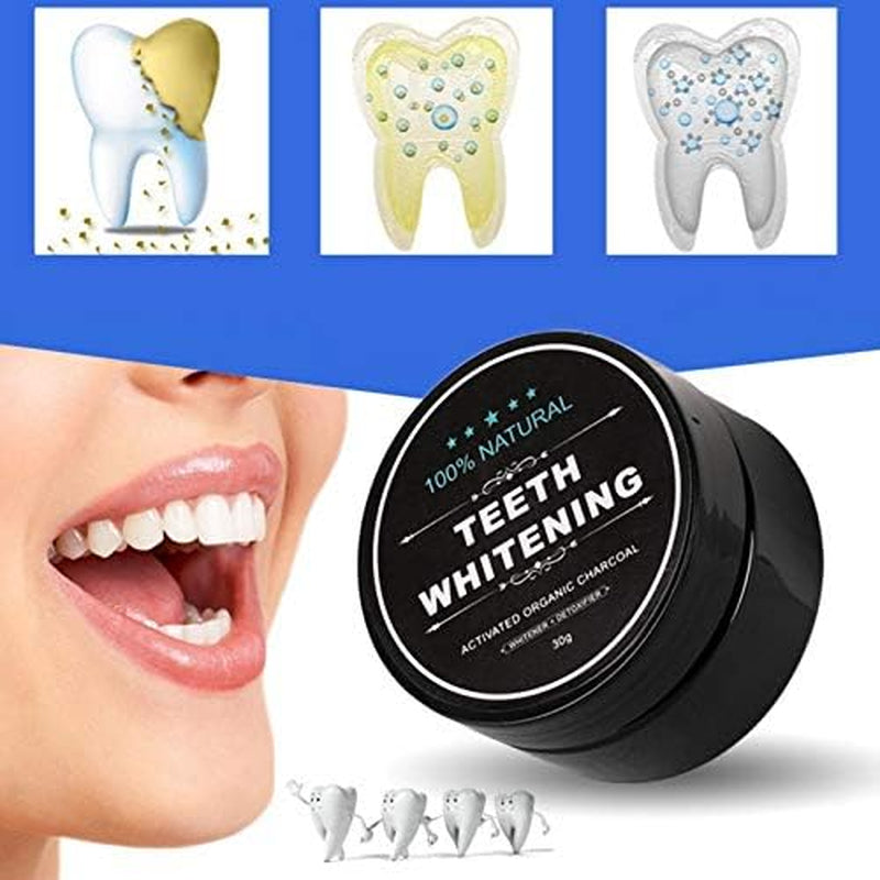 2-Pack Activated Charcoal Teeth Whitening Powder Natural Coconut Teeth Whitener with Bamboo Brush