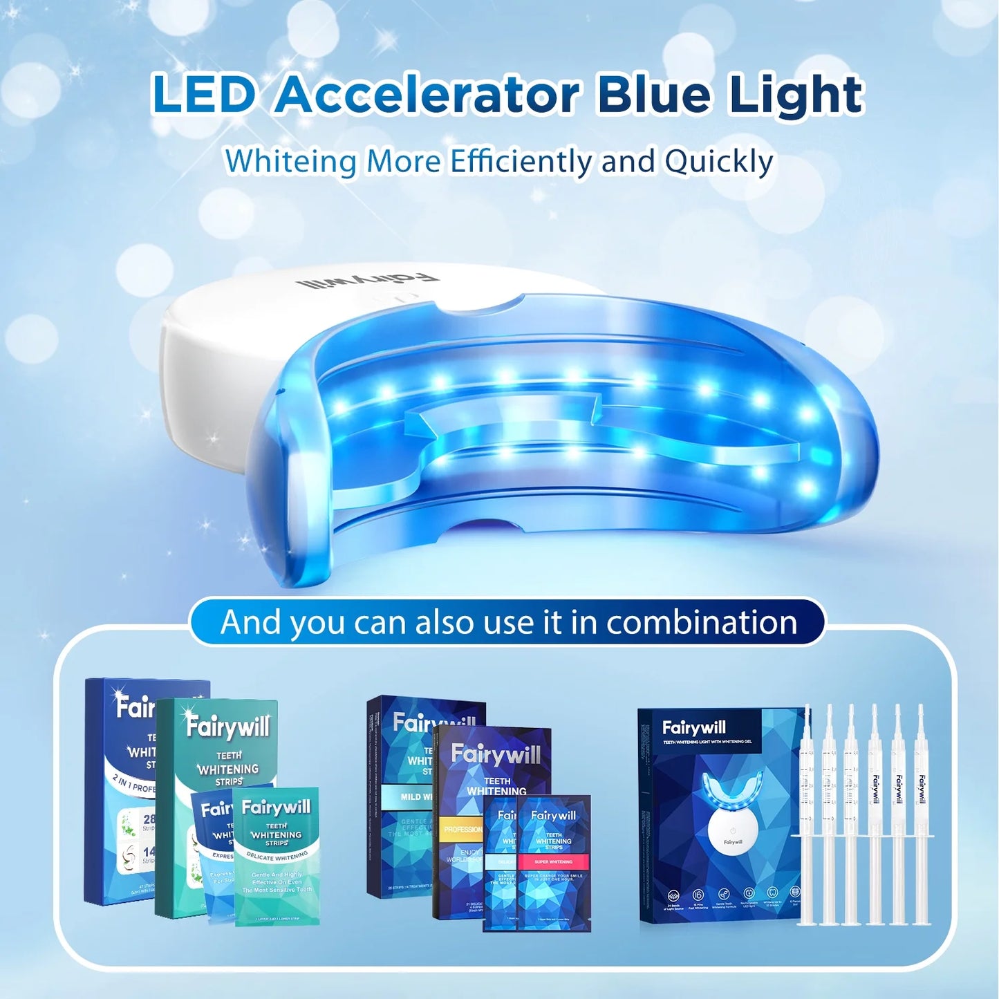 LED Teeth Whitening Strips Kit for Sensitive Teeth - 28 White Strips + 24 Blue Light Accelerator, 20Min Rapid White At-Home Dental Care for Smoking & Coffee Stains