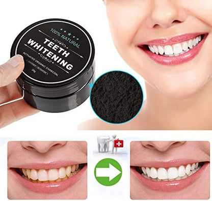 2-Pack Activated Charcoal Teeth Whitening Powder Natural Coconut Teeth Whitener with Bamboo Brush